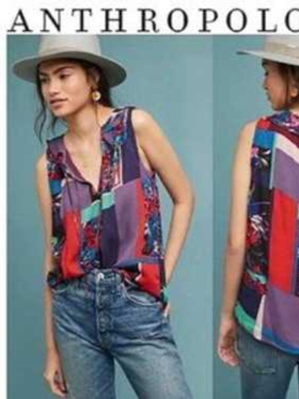 Maeve by Anthropologie Anderson Patchwork Floral Ruffle Tank Top Blouse Size M